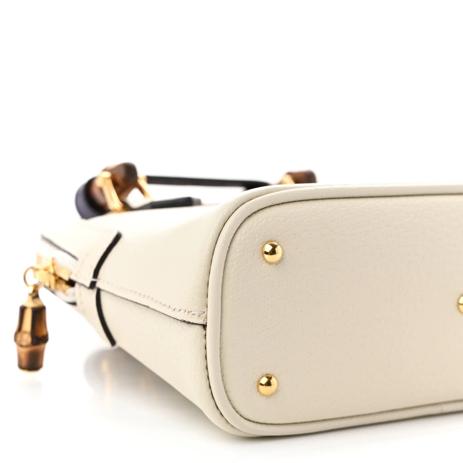 Textured Dollar Calfskin Mini Diana Dome Tote Bag White