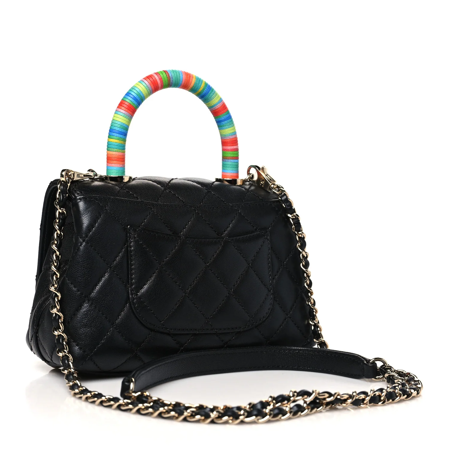 Goatskin Quilted Rainbow Extra Mini Coco Handle Flap Black