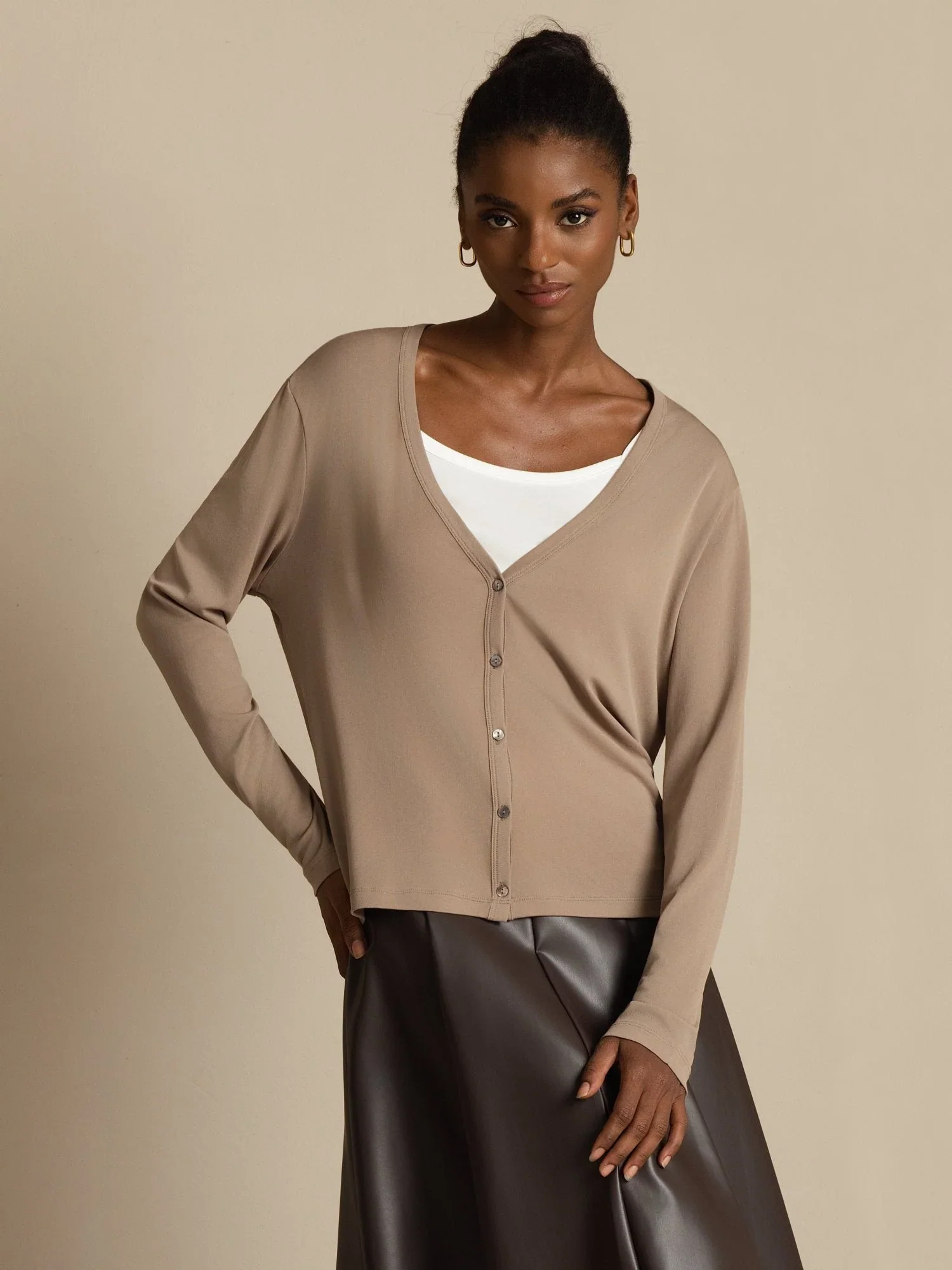 Pure Silk Women's V-Neck Long Sleeve Basic Cardigan