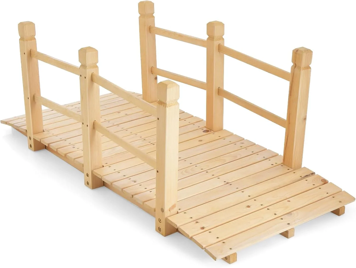 Wooden Garden Bridge with Double Handrails - Arc Footbridge for Landscaping