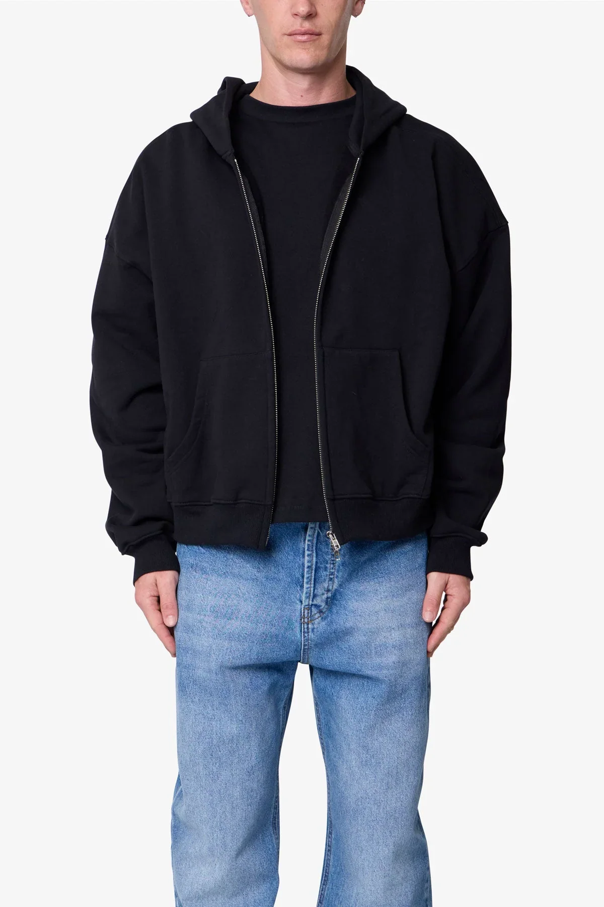 Heavy Basic Zip Up Hoodie - Black