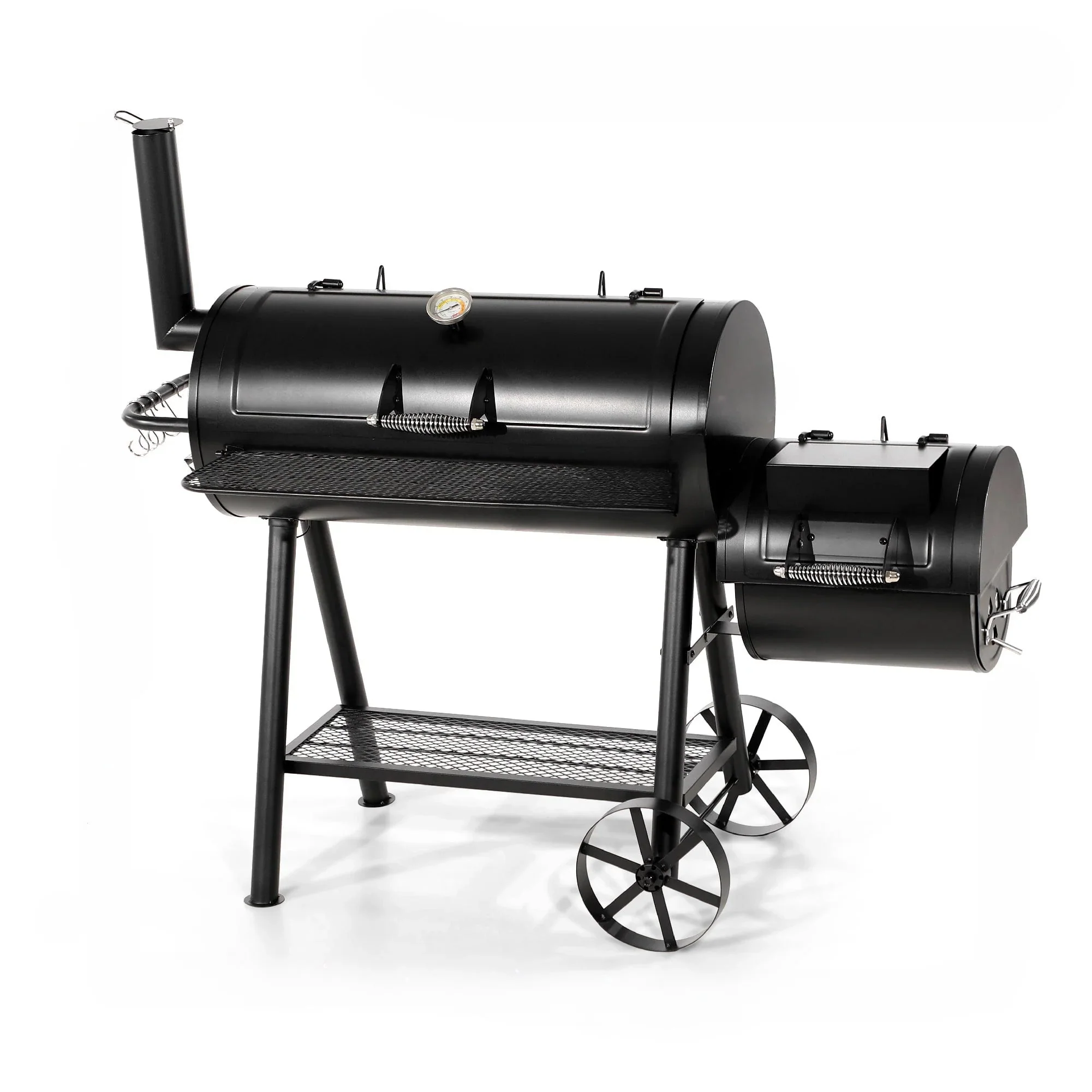941 Sq.in. Overlarge Bbq Charcoal Grill with Offset Smoker, Black