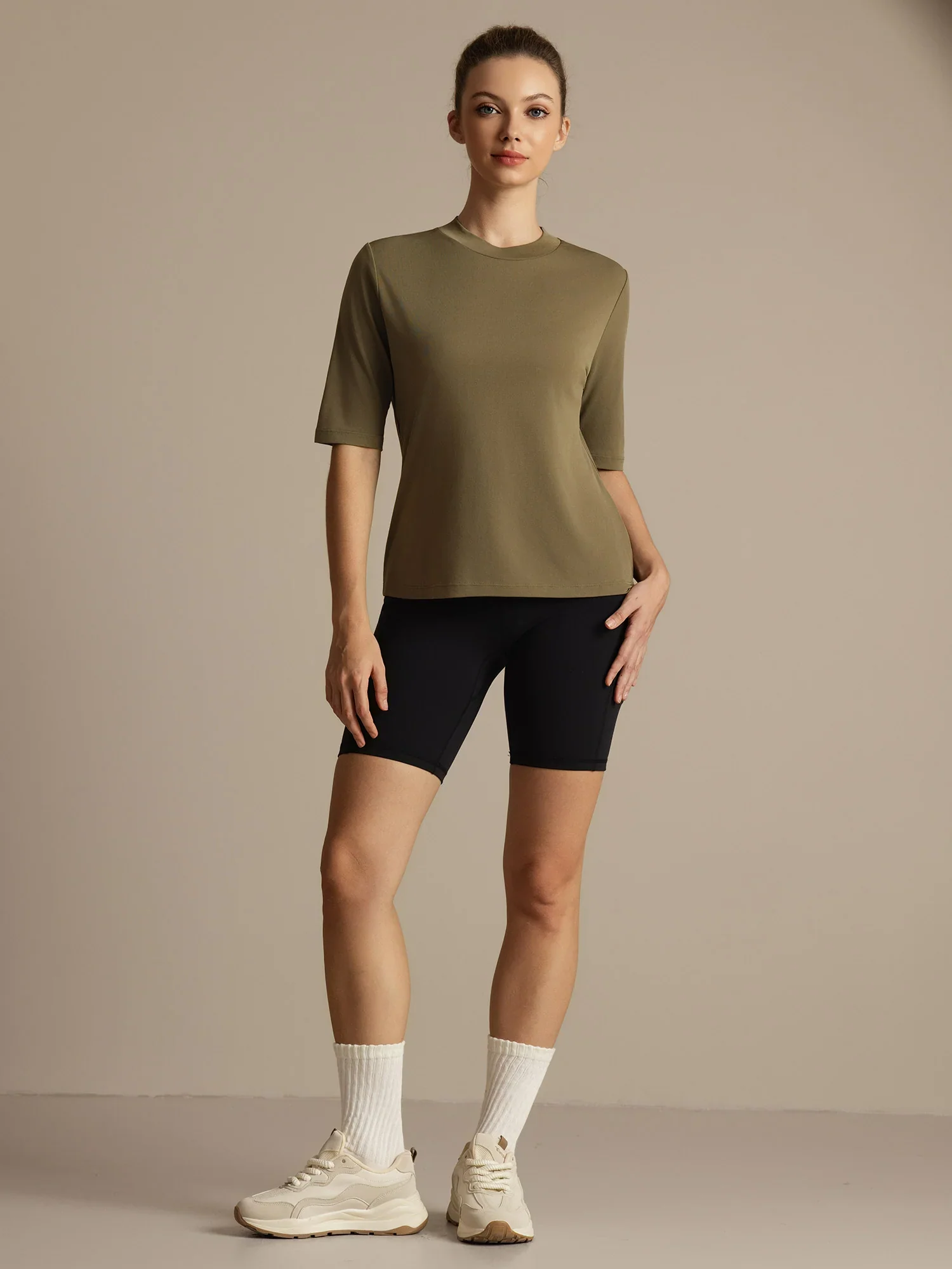 Pure Silk Round Neck Mid-length Sleeves Women's Sport T-Shirt