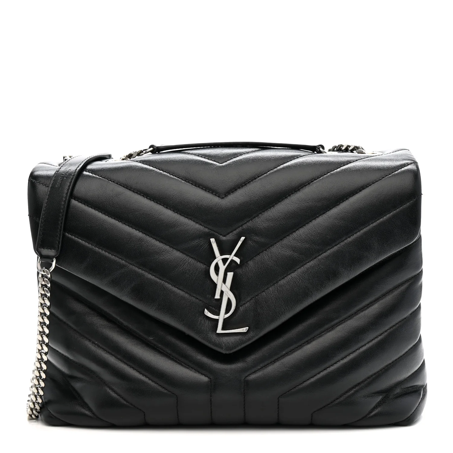 Calfskin Y Quilted Monogram Medium Loulou Chain Satchel Black