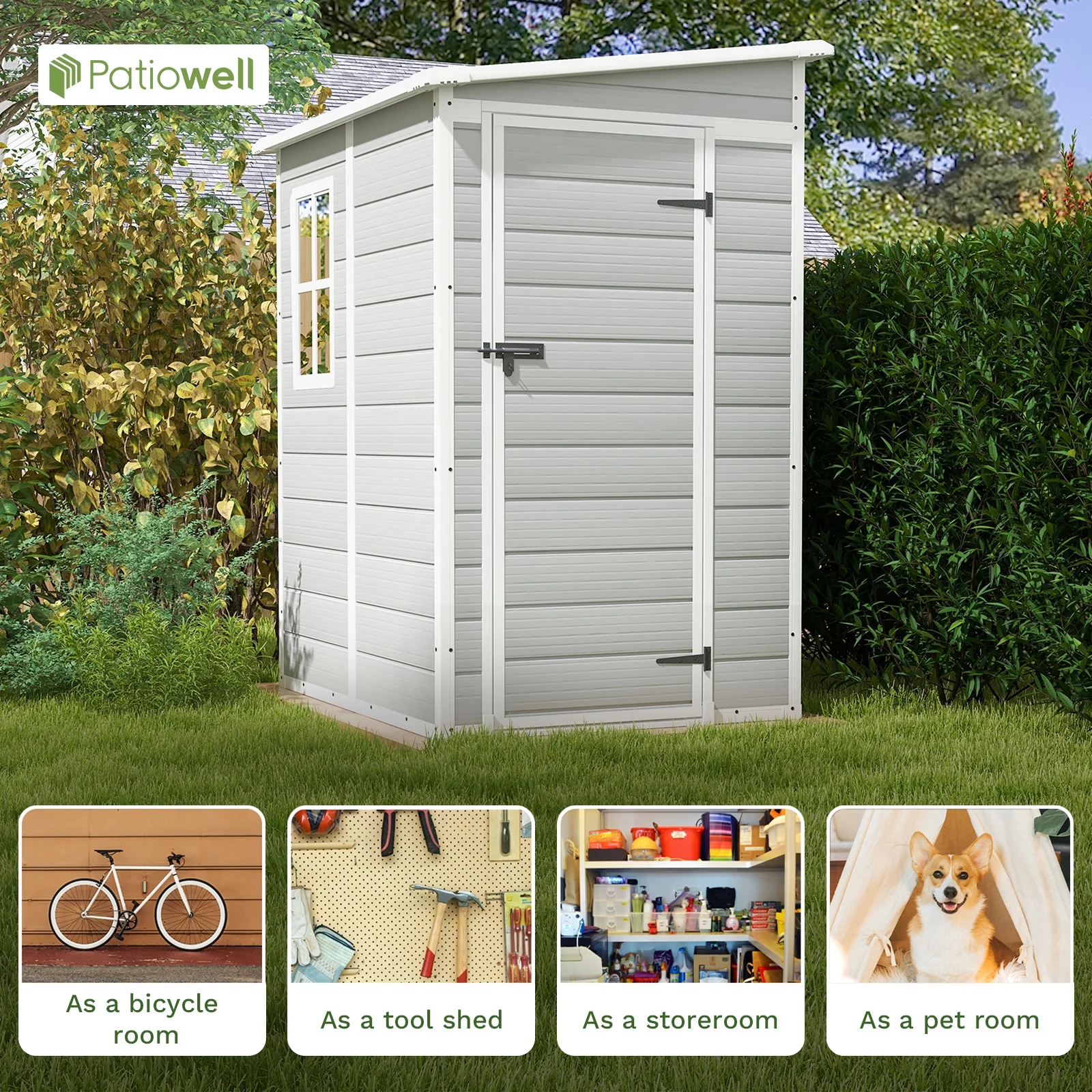5x4 FT Outdoor Storage Shed, Resin Storage Shed with Floor Window Lockable Door for Patio Furniture, Garden Tools and Bicycle, White - Image 2