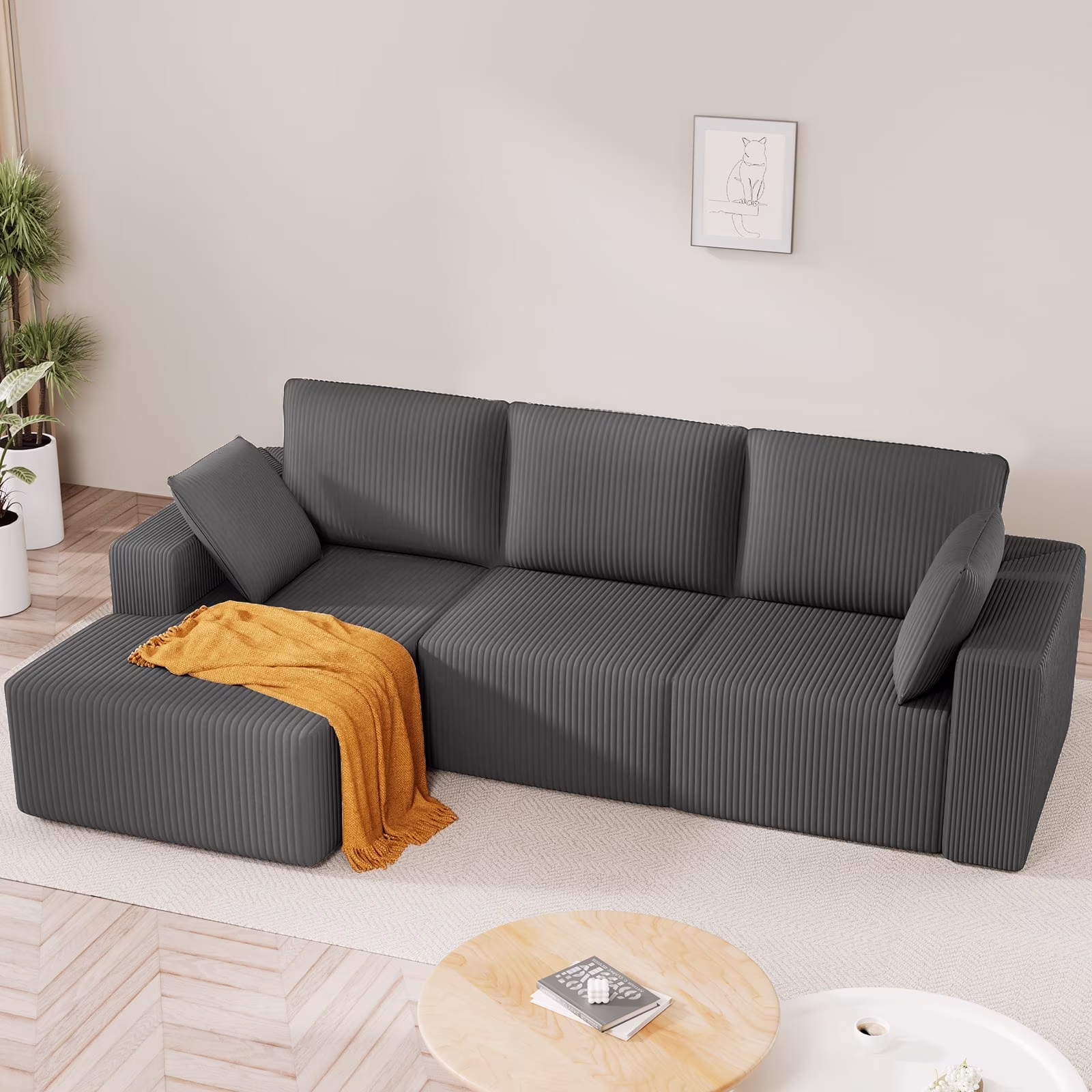 Modular Sectional Sofa for Living Room, 104" L-Shape Boneless Cloud Couch with Oversized Chaise, Right Chaise, Black, 3 Seat, Microfiber Fabric(Black-Microfiber) - Image 5