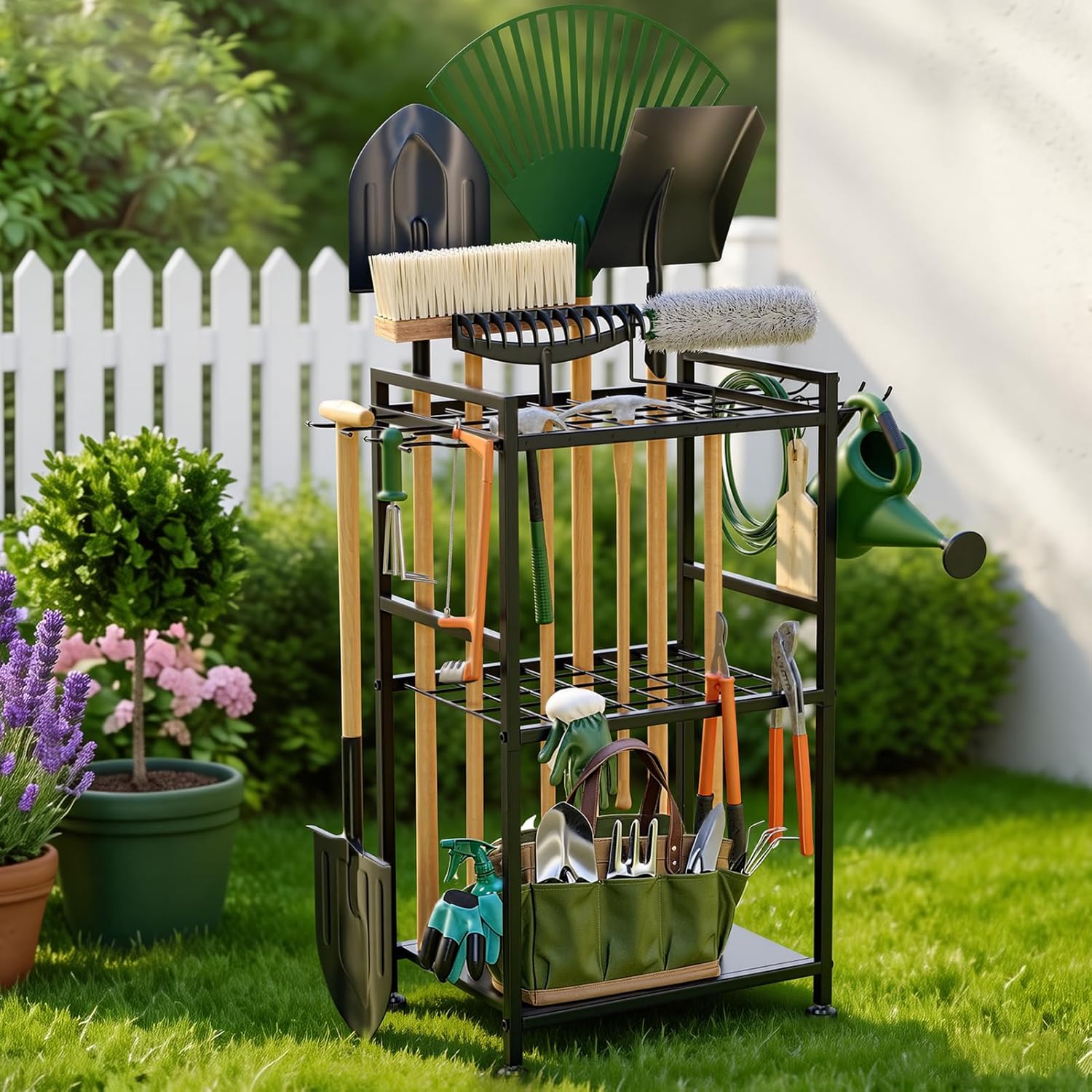 SPACECARE Garden Tool Organizer with Feet for up to 35 Long-Handled Tools, Black