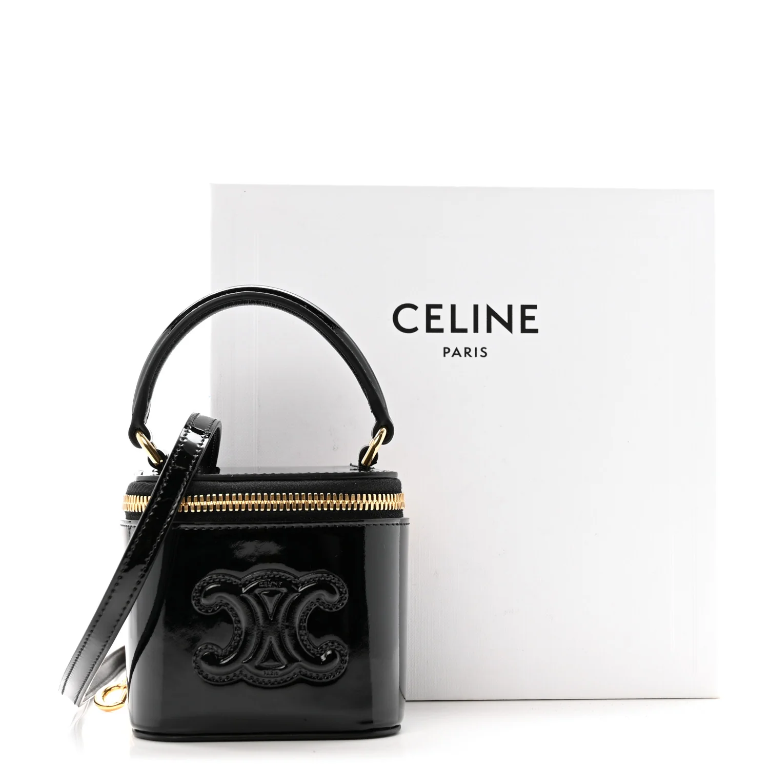Patent Calfskin Triomphe Mini Vanity Case Black