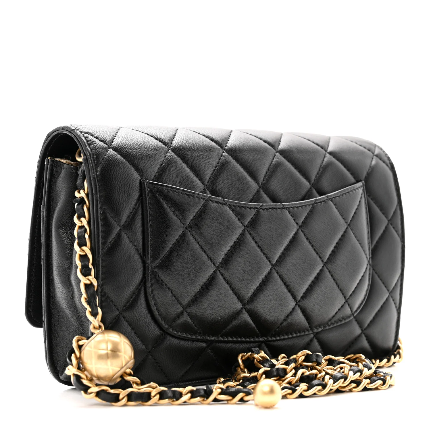 Lambskin Quilted CC Pearl Crush Wallet on Chain WOC Black