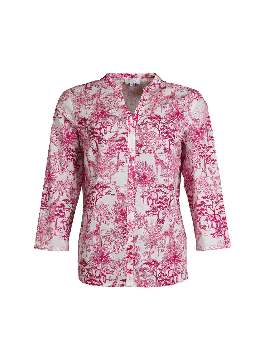 Chemisier femme en coton imprimé rose