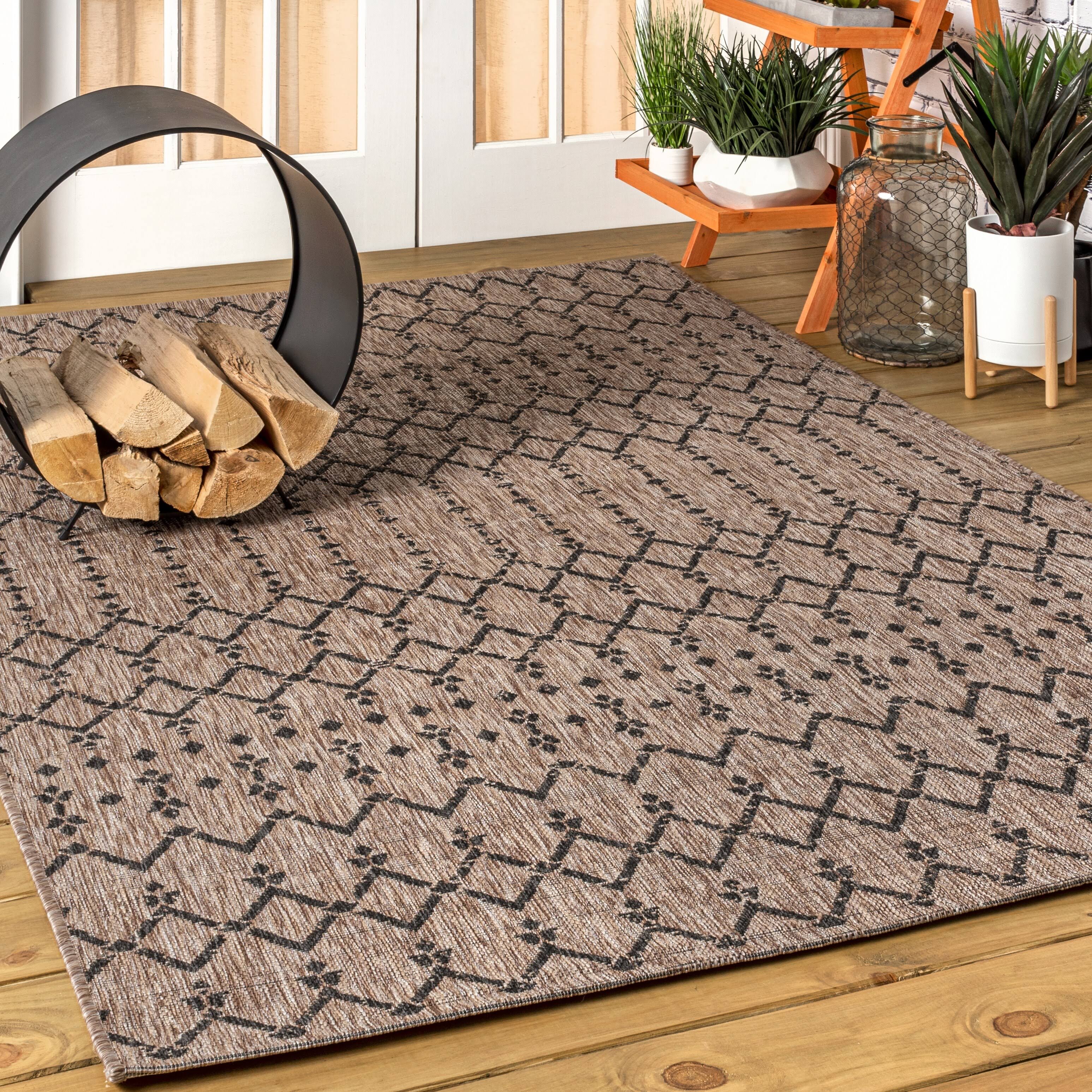 Jonathan Y Trebol Moroccan Geometric Textured Weave Indoor/Outdoor Area Rug - 3 x 5 - Natural/Black
