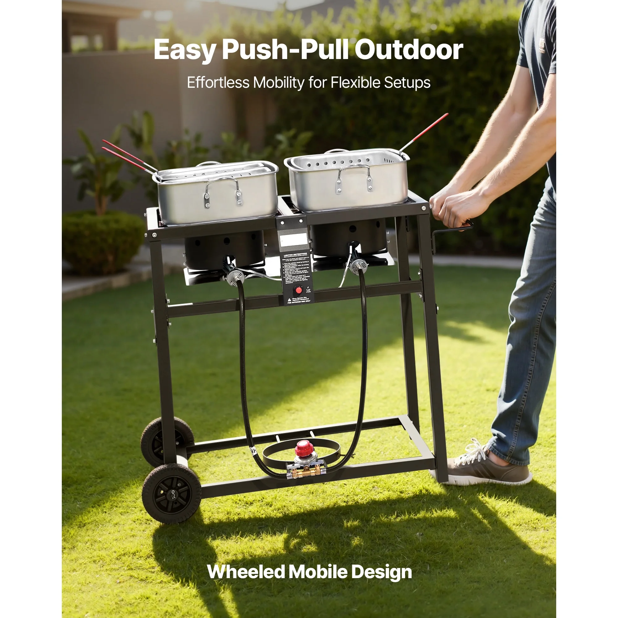 Outdoor Propane Deep Fryer, Dual-Tank 18QT x 2 Commercial Fryer, Portable Frying Cart with Wheels, 3 Baskets, 2 Thermometers, Stainless Steel Cooker for Fish, Wings, and Fries, 40,000 BTU - Image 5