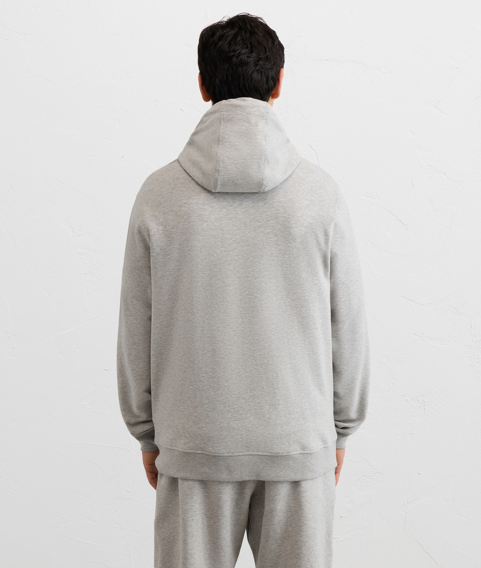 LIGHT GREY PEACH EFFECT COTTON HOODIE WITH ZIP AND EMBROIDERY
