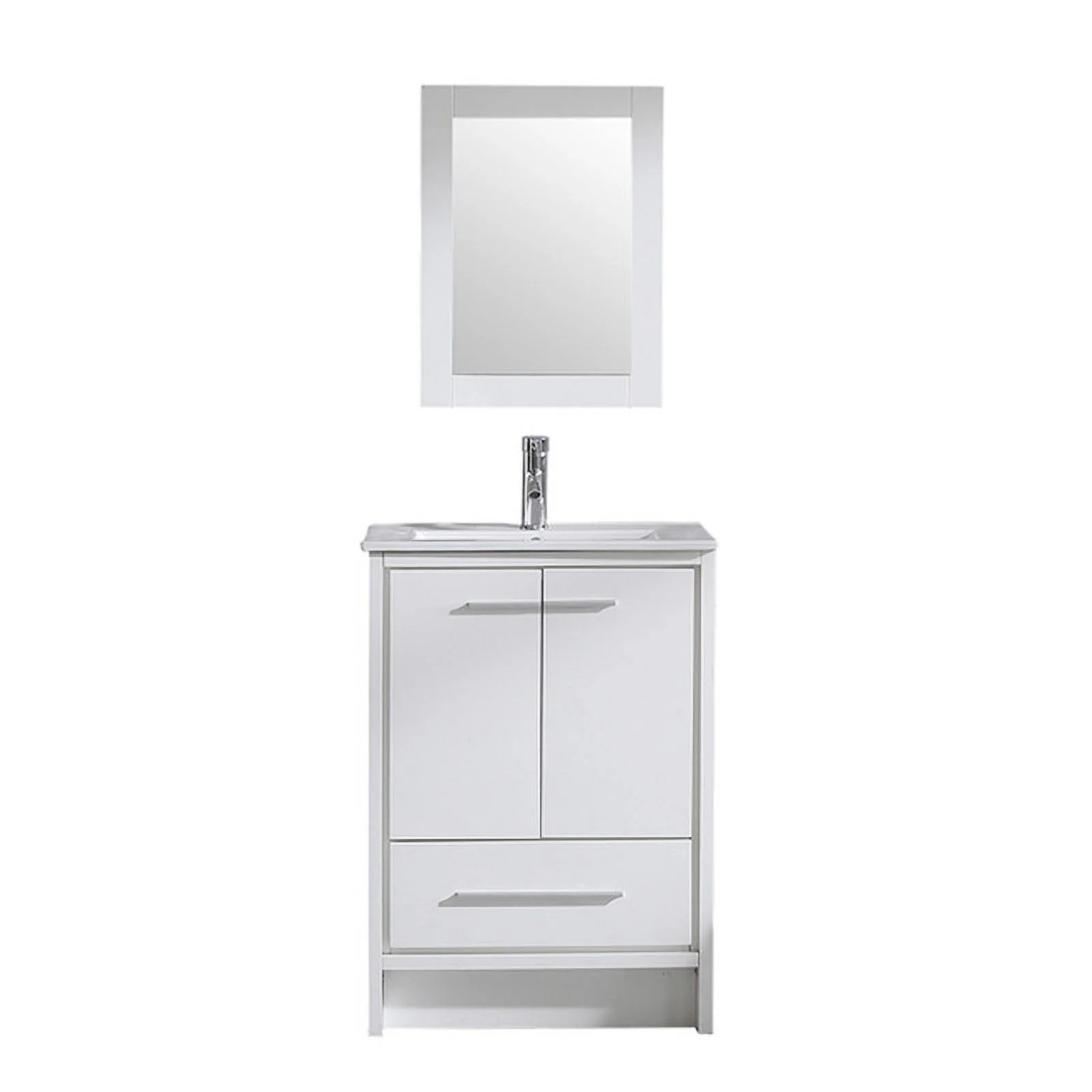 24" Luxurious Bathroom Vanity with Ceramic Sink and Countertop and Mirror and Faucet,Double Door Stand Floor Cabinet Bathroom Storage Vanity with Pop Up Drain,White(2 Doors1 Drawers) - Image 8