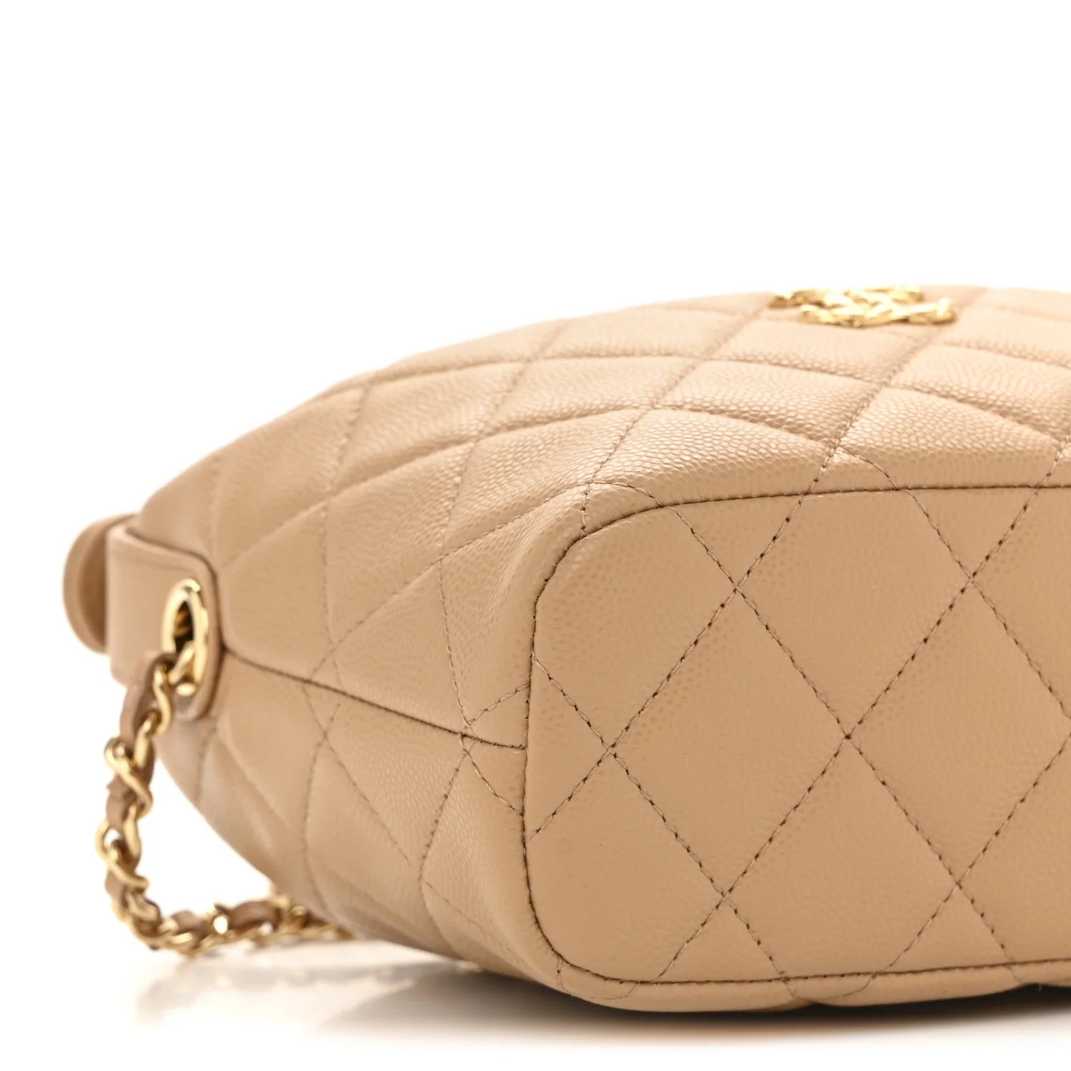 Shiny Caviar My Cush Hobo Clutch With Chain Beige
