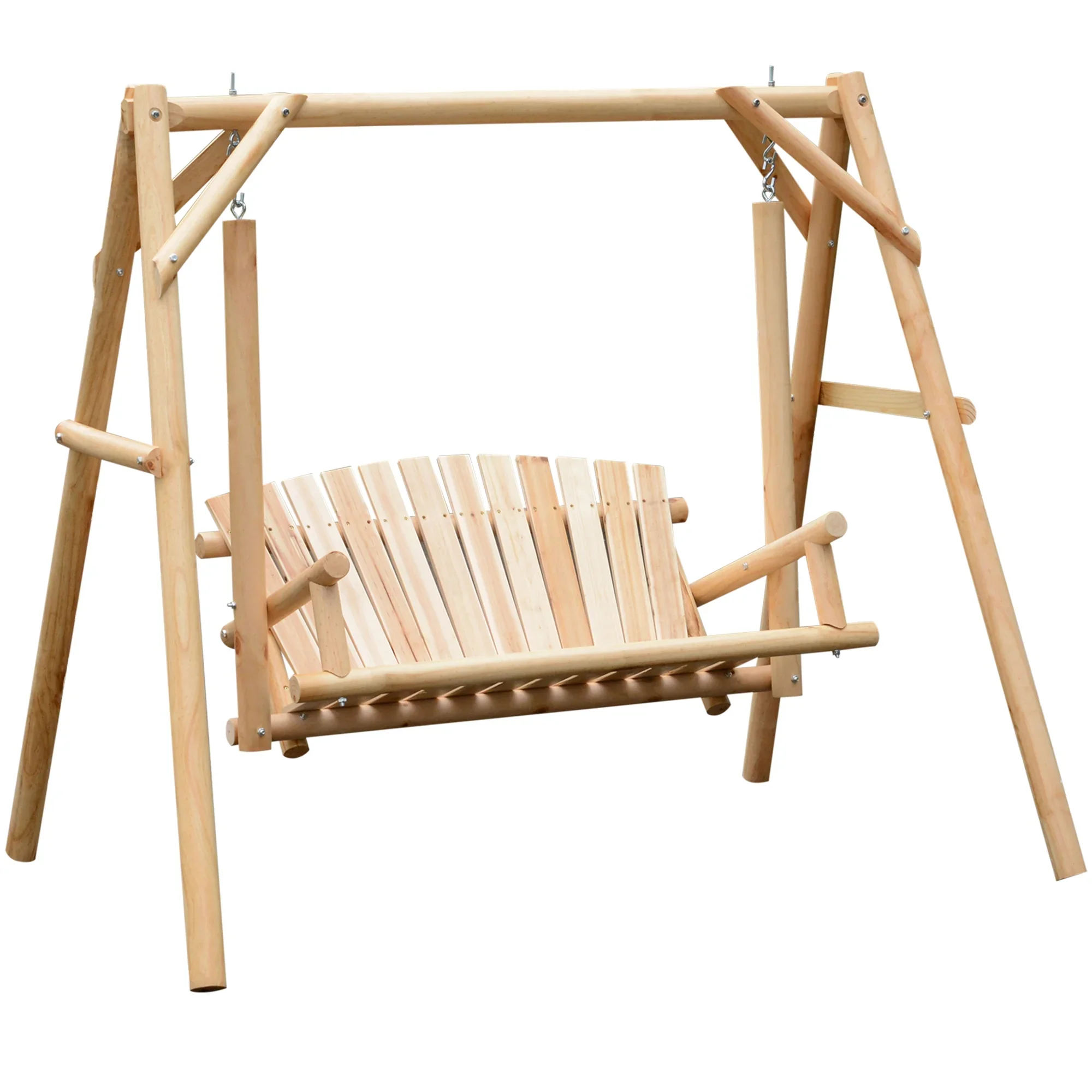 Outsunny Wooden Swing Bench, Garden Swing Chair, Brown