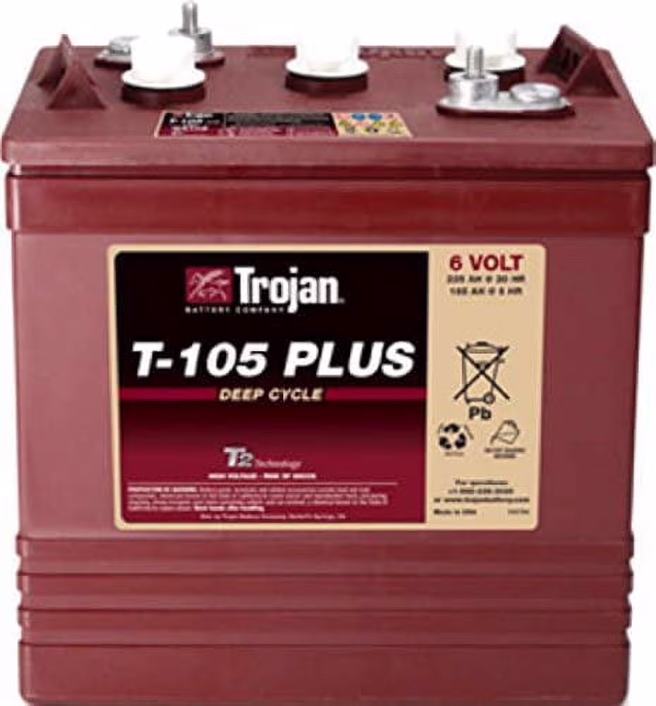 Trojan T - 105 Plus 6 Volt (Pack of 4) Deep Cycle Golf Cart Batteries, Rechargeable