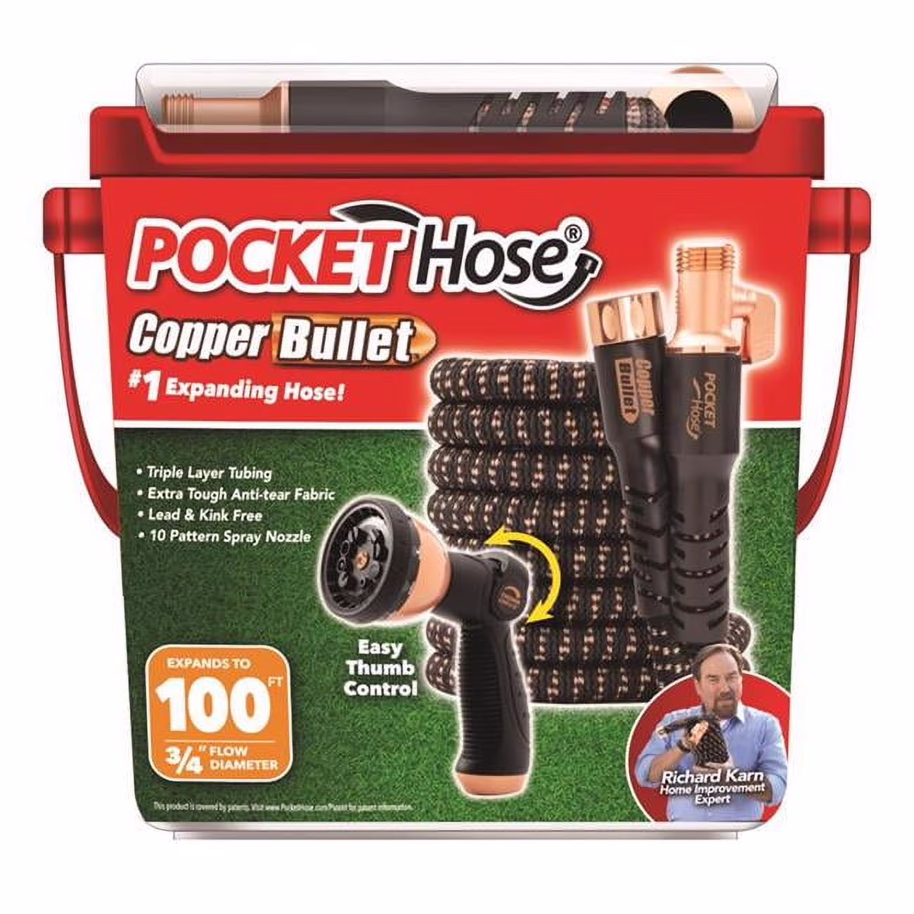 Copper Bullet by Pocket Hose, 3/4 Ultra-Light x 100 ft Expandable Garden Hose with Spray Nozzle