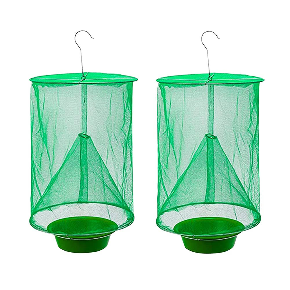 Annay Ranch Fly Trap Outdoor Hanging | Reusable Fly Trap | Food Bait Flay Catcher Cage for Indoor or Outdoor Family Farms, Park (2 Pack)