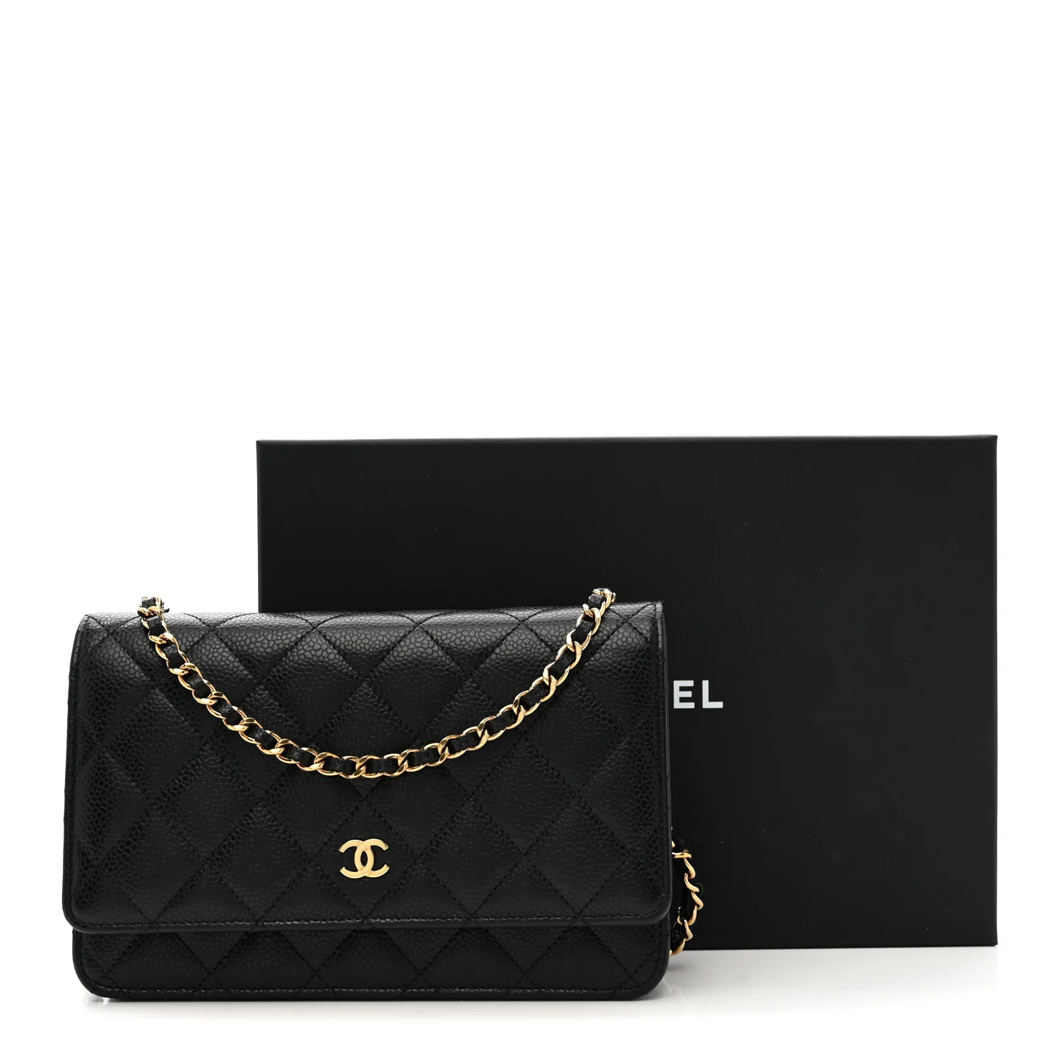 Caviar Quilted Wallet on Chain WOC Black