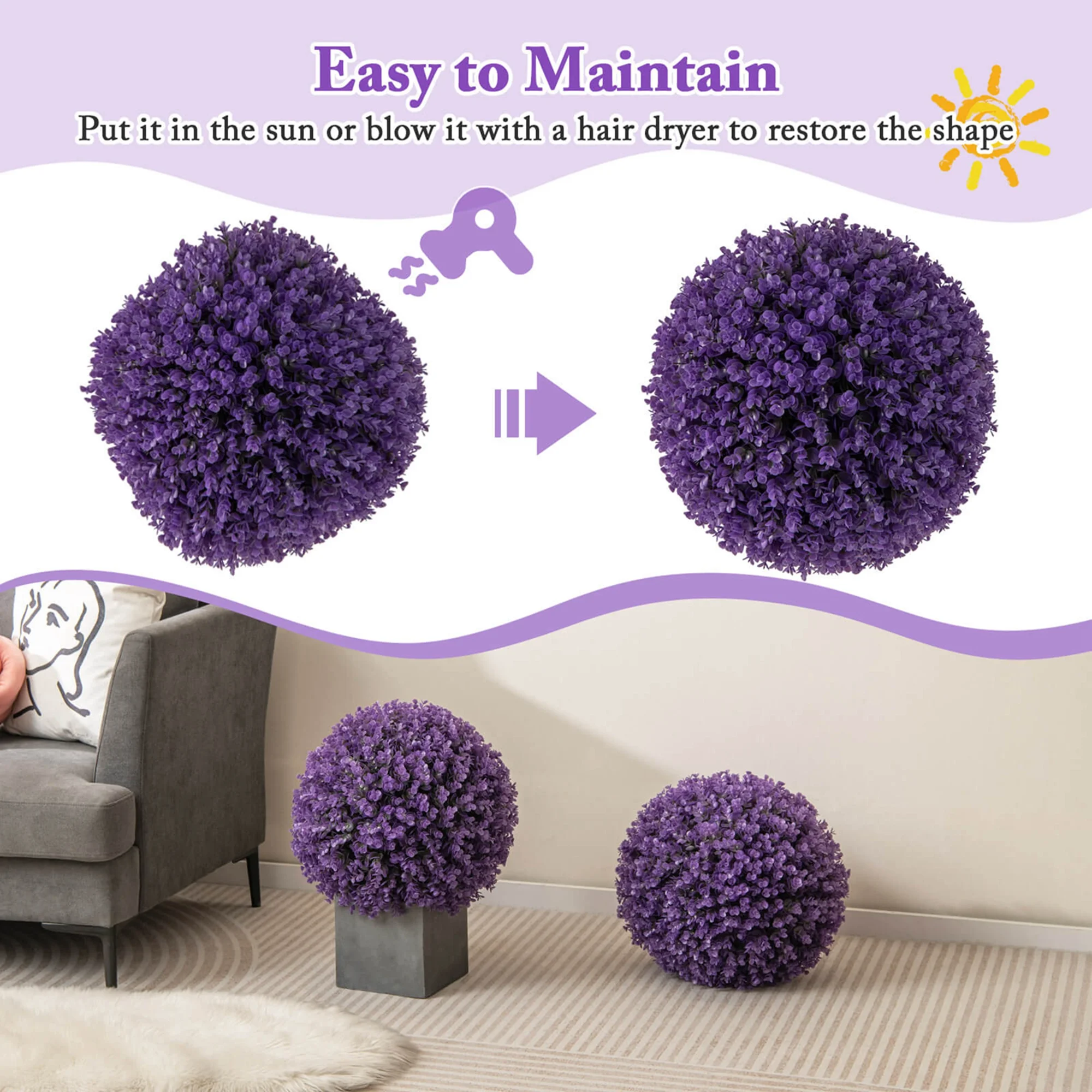 2 PCS Artificial Plant Topiary Balls with7 Layers Leaves UV Protected for Garden - Image 9