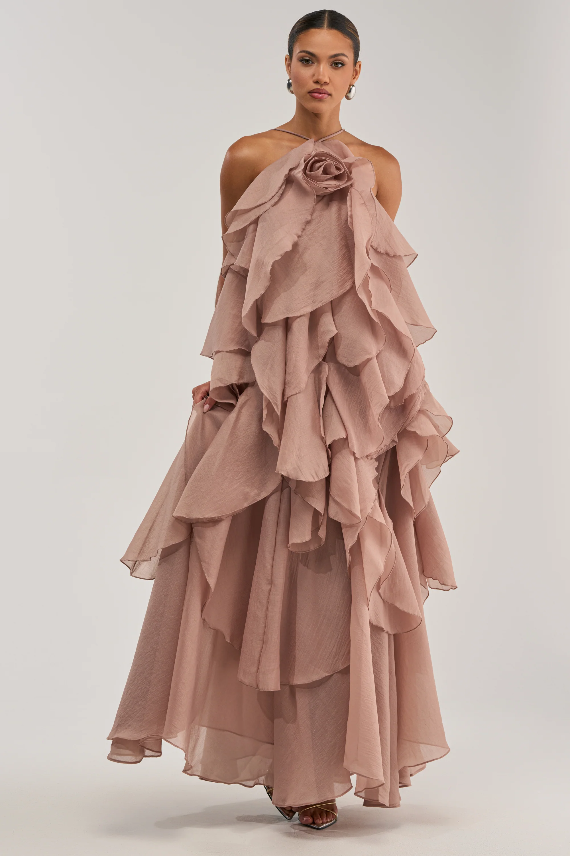 GOLDEN HOUR FLORAL CHIFFON MAXI DRESS IN MAUVE - Akira Store