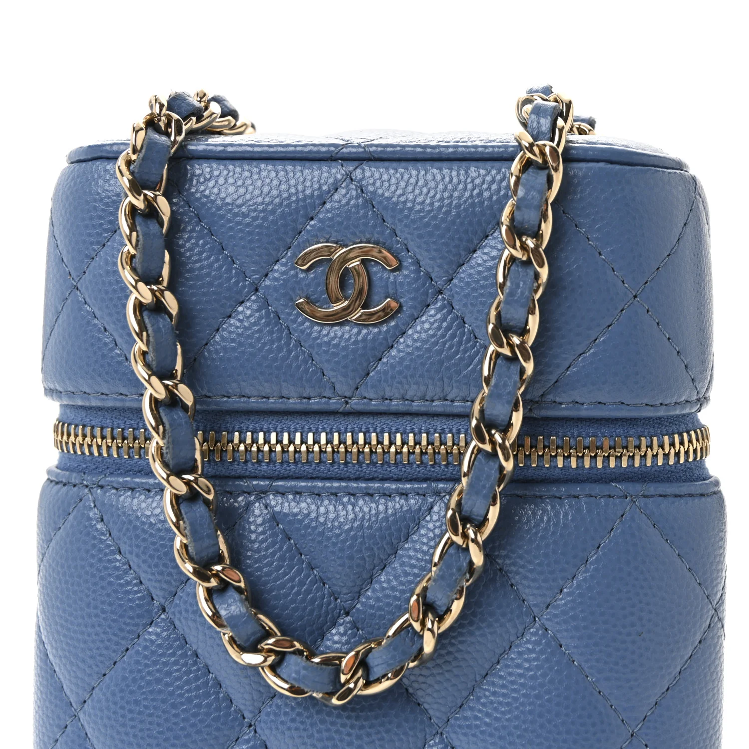 Caviar Quilted Phone Holder With Chain Blue