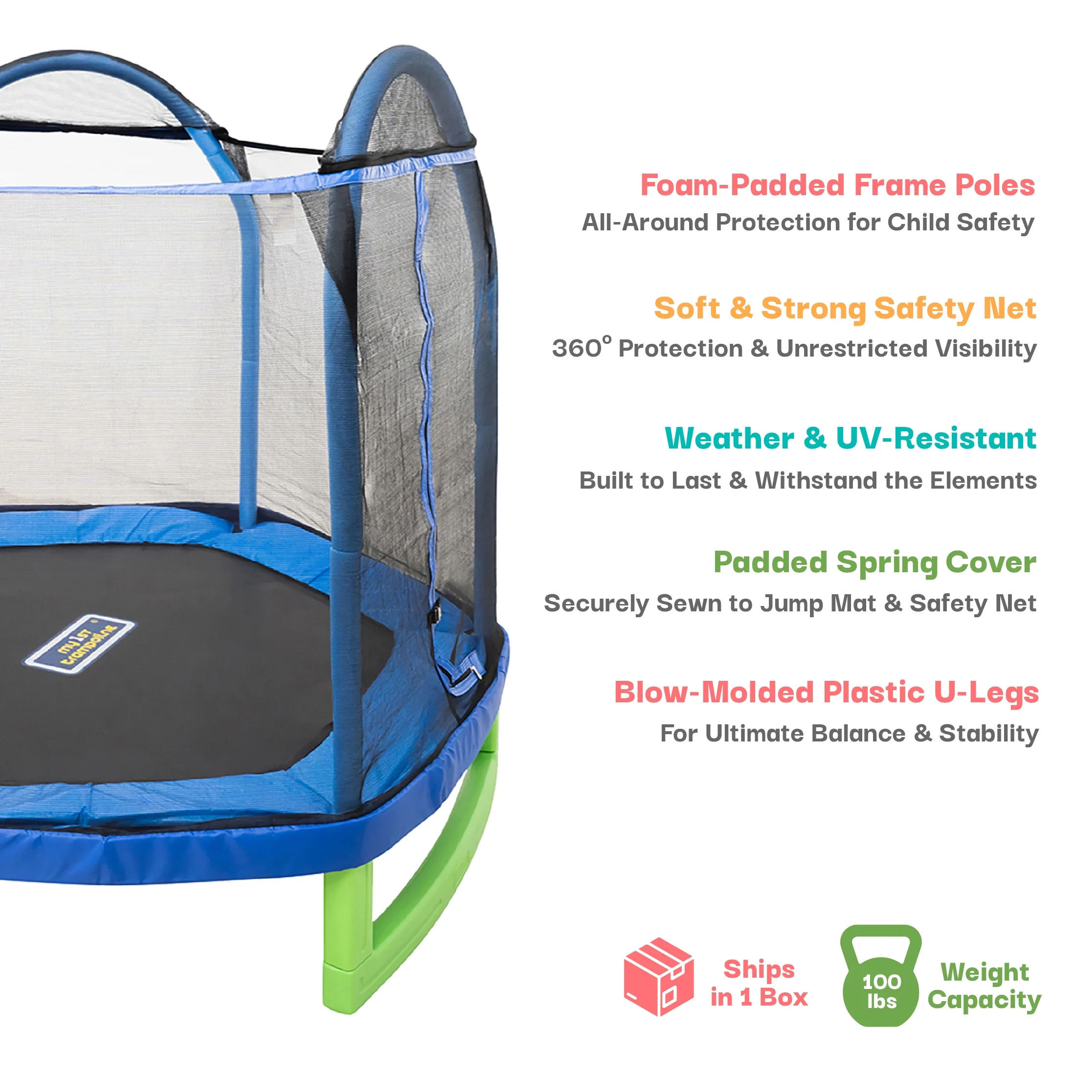 7' My 1st Trampoline for Kids 3 10 with Safety Enclosure Blue and Green Image 6
