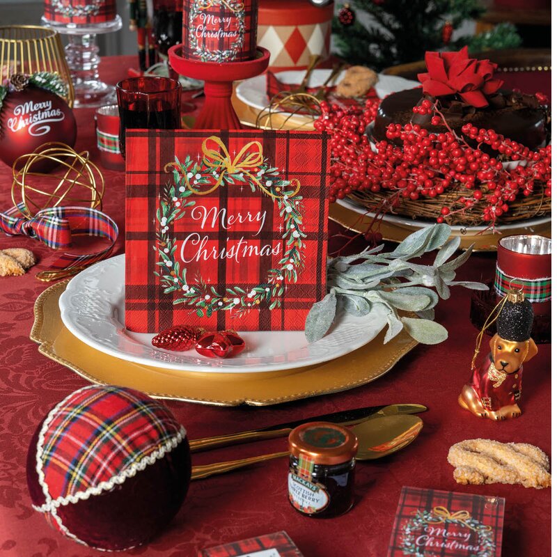 Serviett 33x33 cm 20 stk Christmas Plaid Red