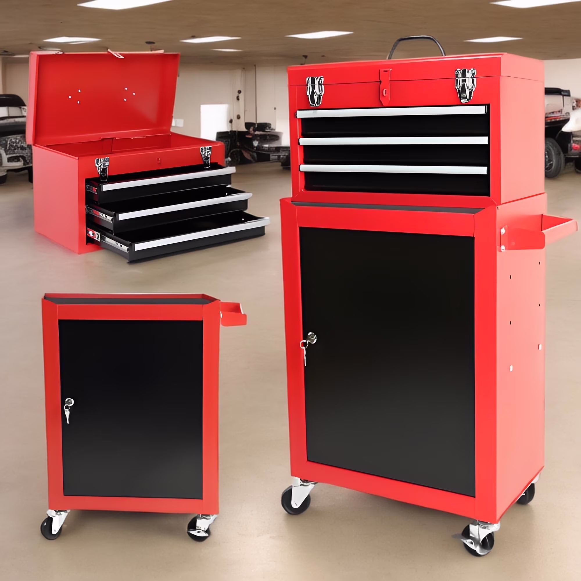 3-Drawer Rolling Tool Chest with Wheels �C Heavy-Duty Storage Cabinet, Locking System, and Adjustable Shelf for Garage and Warehouse
