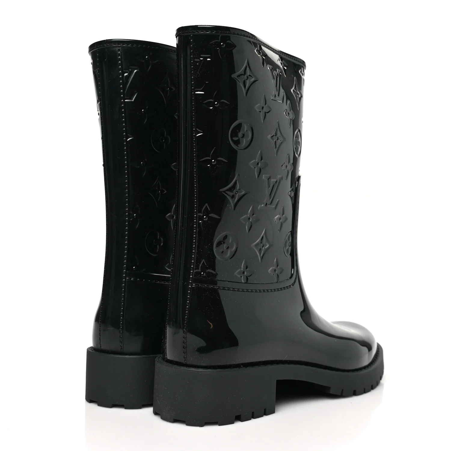 Rubber Embossed Monogram Splash Rain Short Boots 38 Black