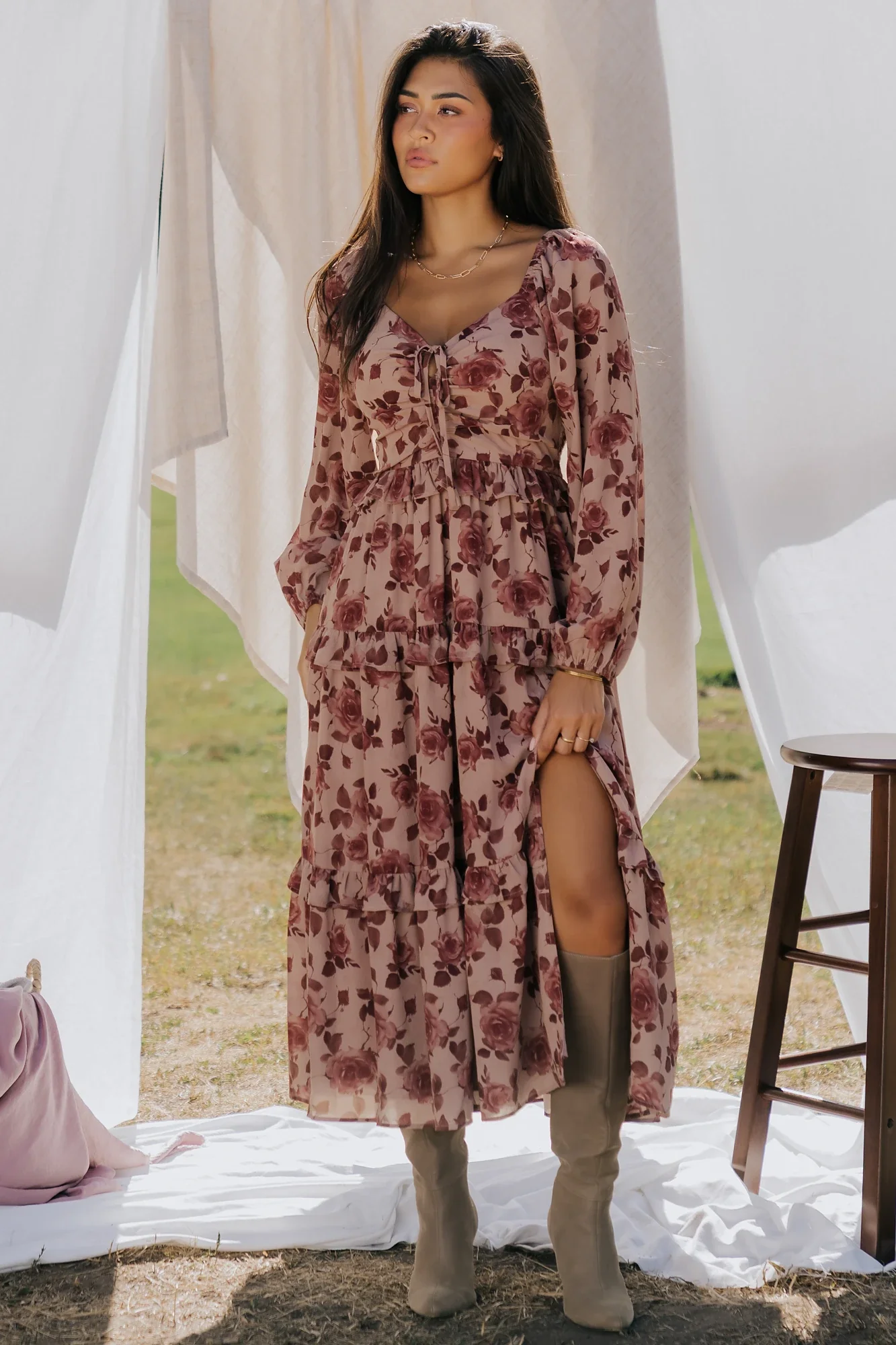 Serena Tiered Maxi Dress | Vintage Mauve Floral