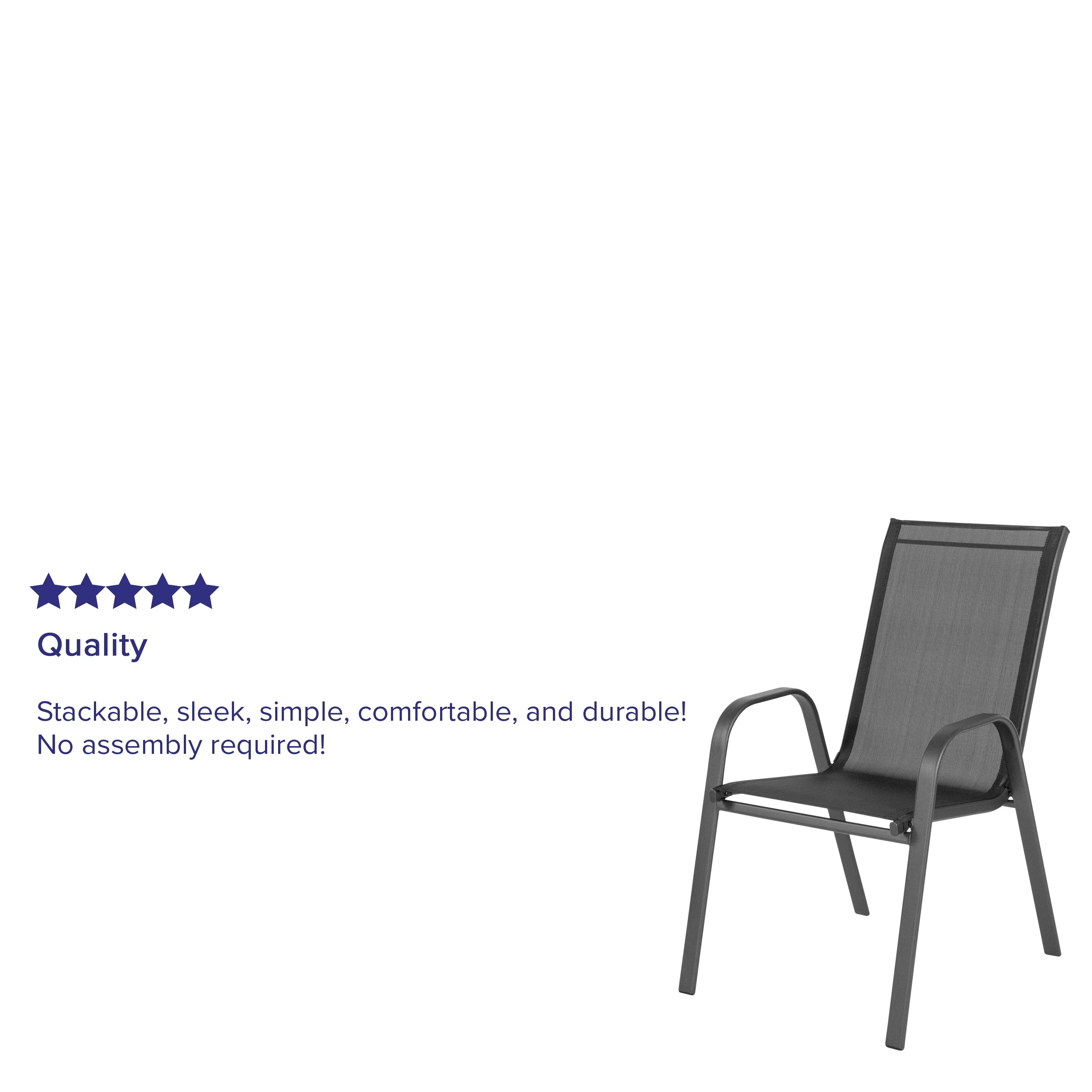 5 Pack Black Outdoor Stack Chair with Flex Comfort Material and Metal Frame(Black) Image 8