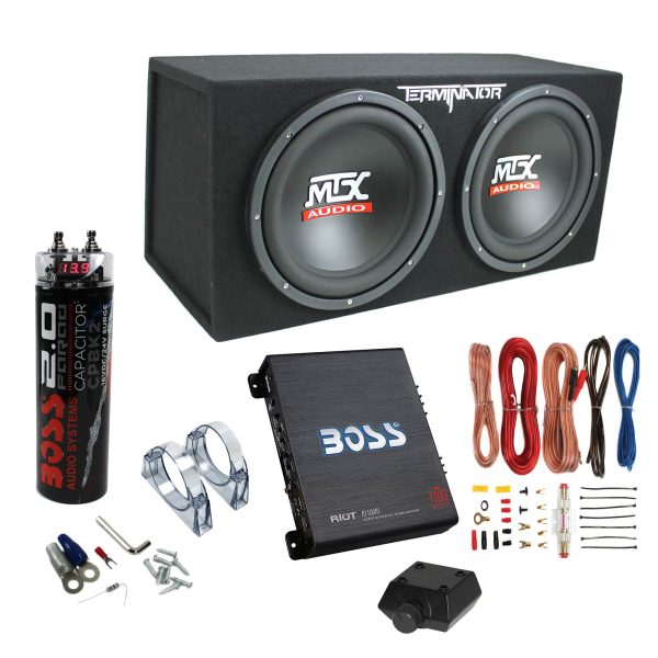 Caisson de basses double charge 12 pouces 1200 W pour voiture et amplificateur 1100 W avec kit et condensateur