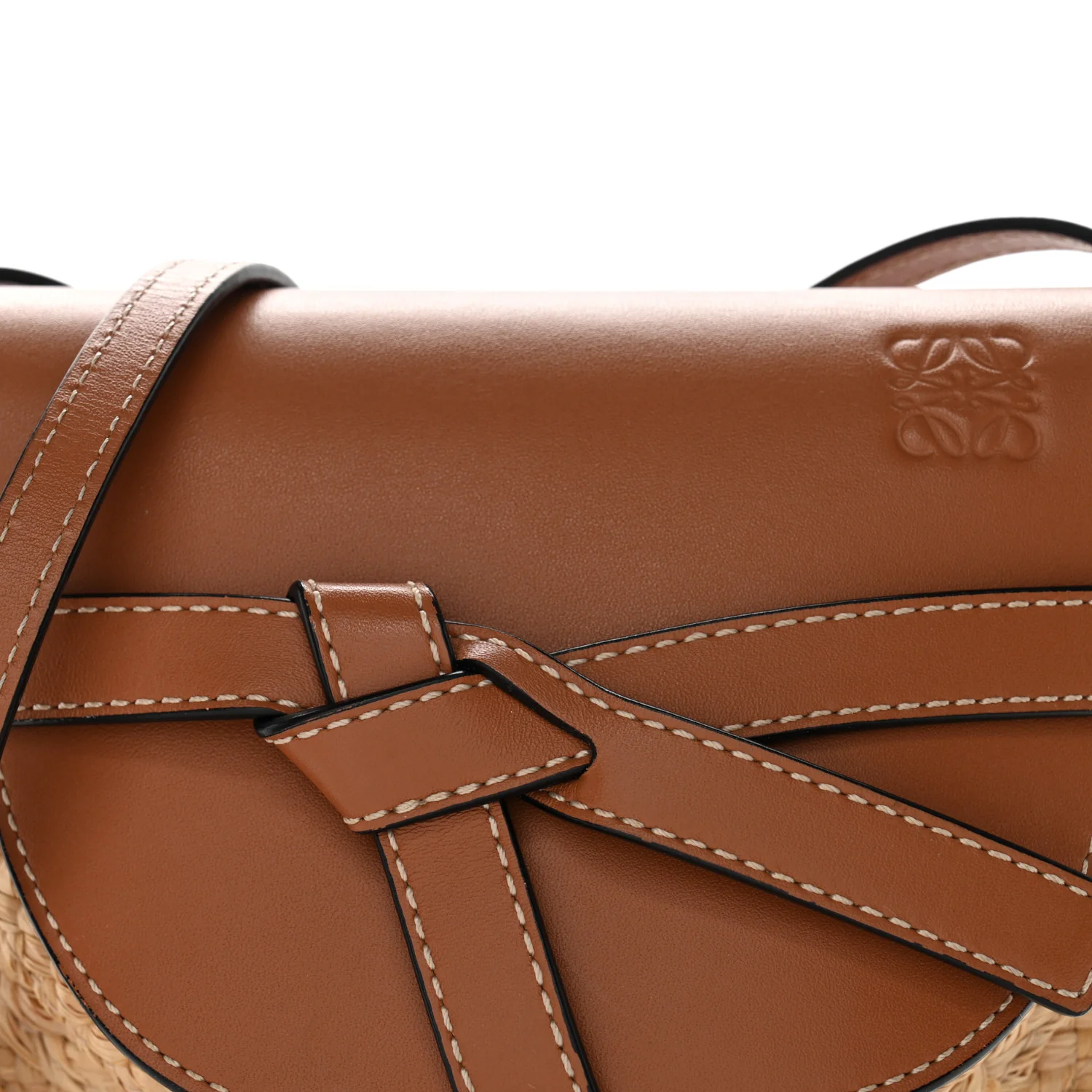 Calfskin Raffia Mini Gate Crossbody Bag Natural Tan