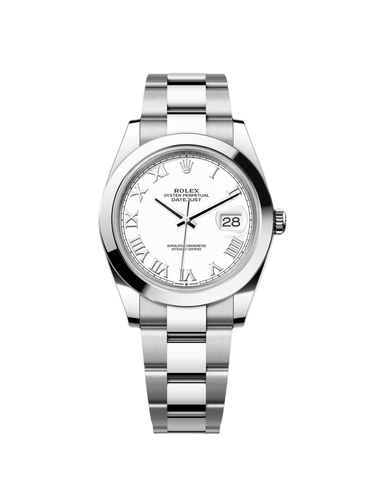 [Super Clone]RLX  Datejust 41mm Smooth Bezel White Roman Oyster - 126300-0015