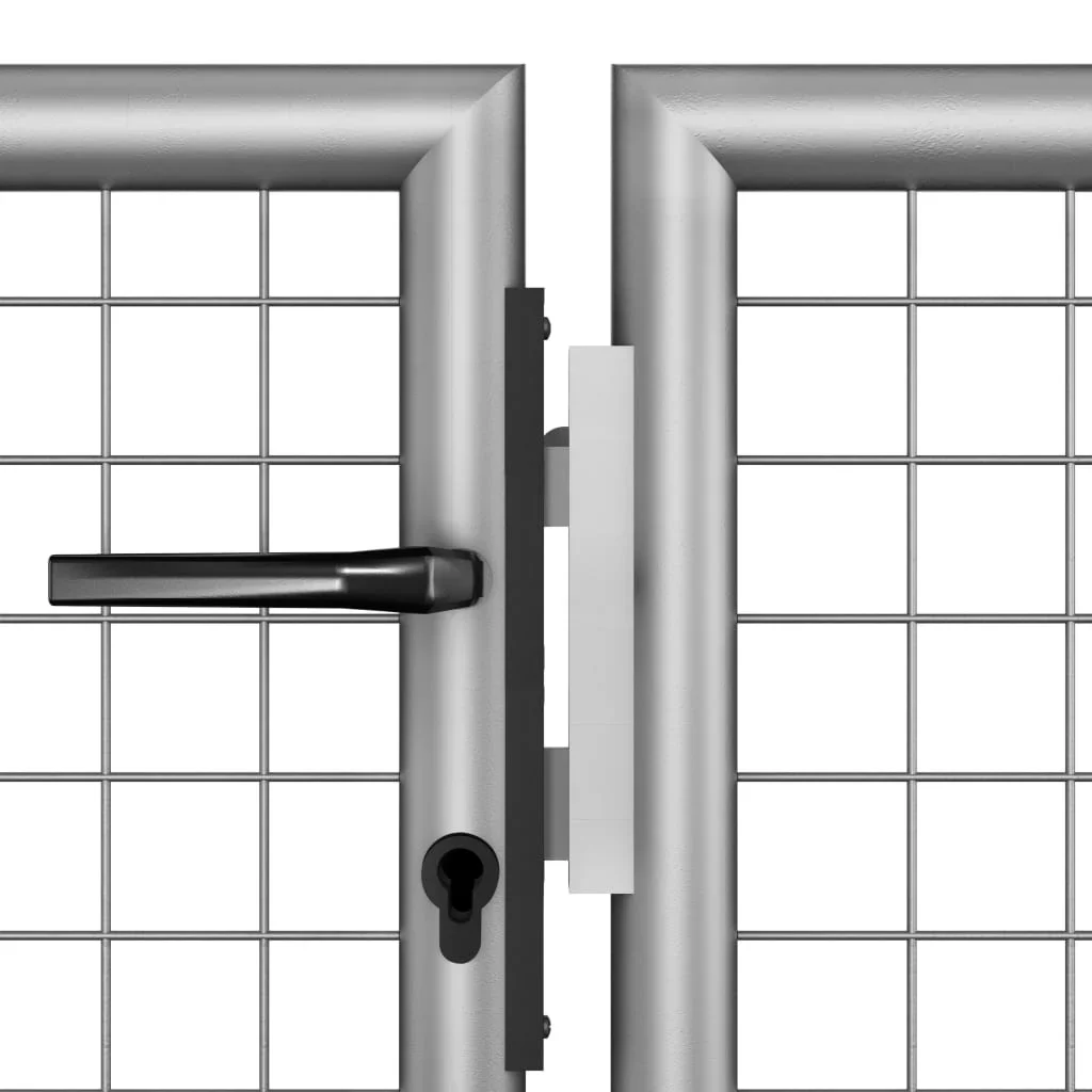 vidaXL Garden Gate Fence Wall Privacy Screen Fence Galvanized Steel Silver