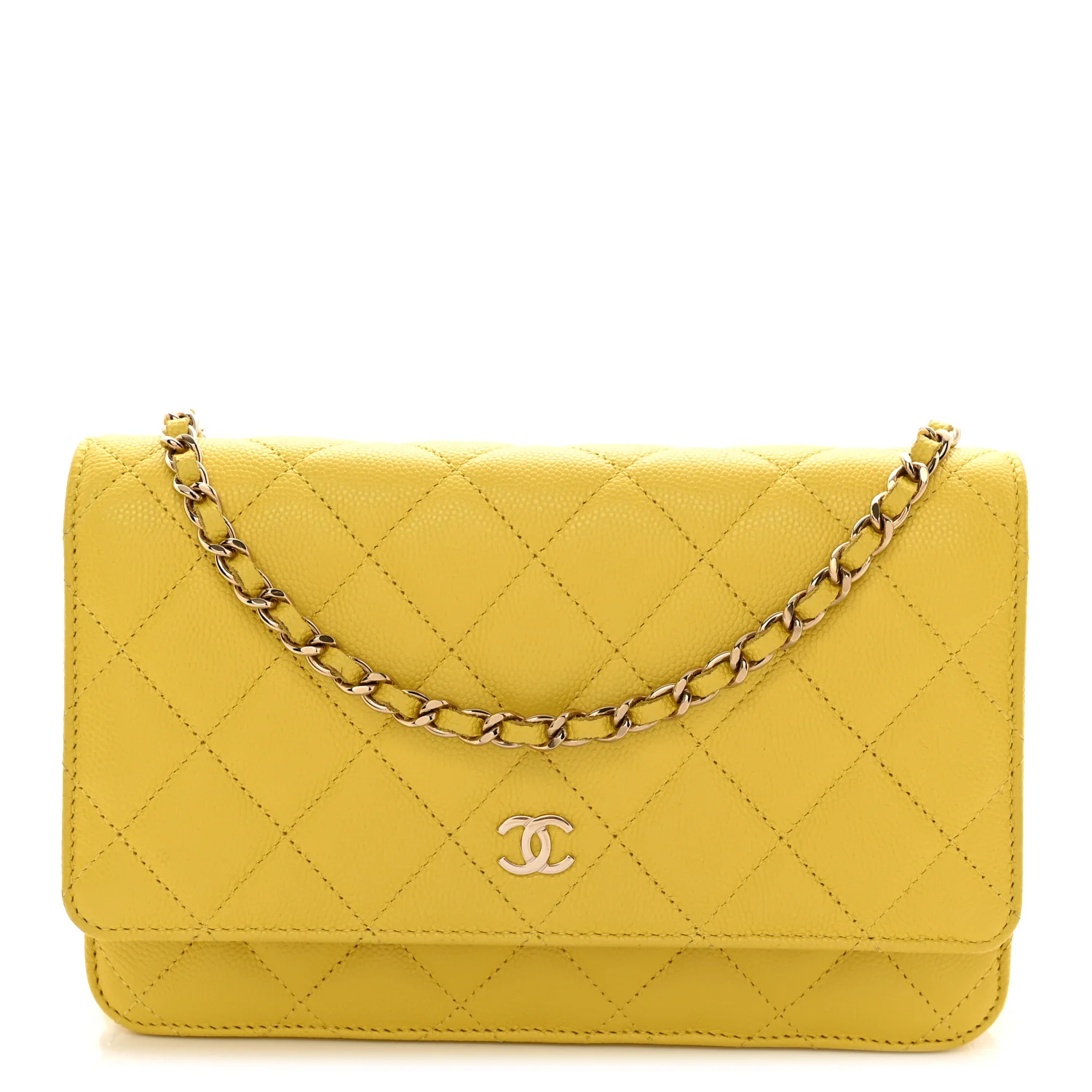 Caviar Quilted Wallet on Chain WOC Yellow