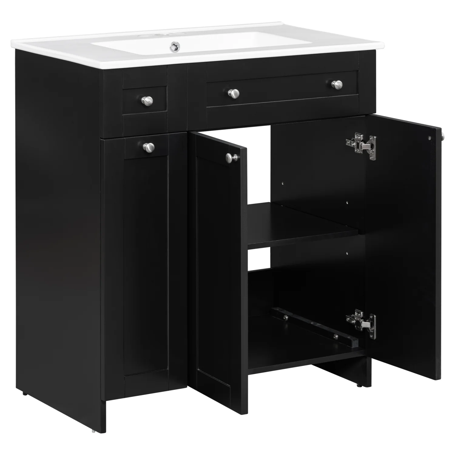 30" Bathroom Vanity with Sink Combo Wall Mounted Storage Cabinet Set with Soft Close Drawers, Modern Design with Invisible Handle, Resin Basin Sink Top, Gray - Image 10