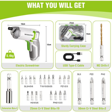 Workpro – Perceuse-visseuse sans fil 3,6V – Couple 7Nm – Batterie 2,0Ah – Charge rapide USB – Léger 400g pour espaces confinés — vue 5