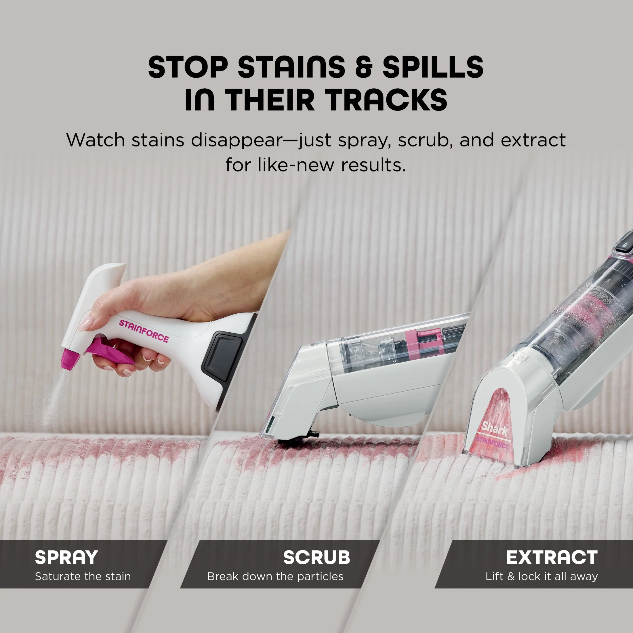 StainForce Cordless Portable Spot, Stain, Odor Remover System for Carpets, Area Rugs, Upholstery, Stairs, Cars, with Storage Caddy, and Full-Size Cleaning Solution, White, HX100 - Image 5