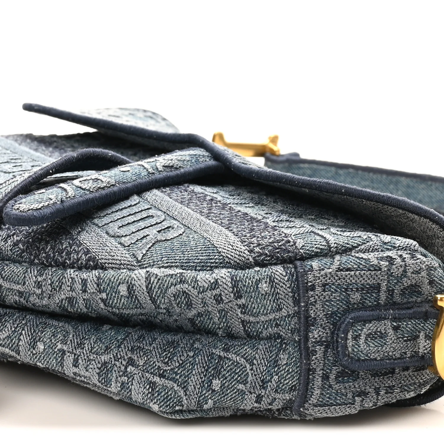 Oblique Embroidered Saddle Bag Denim Blue