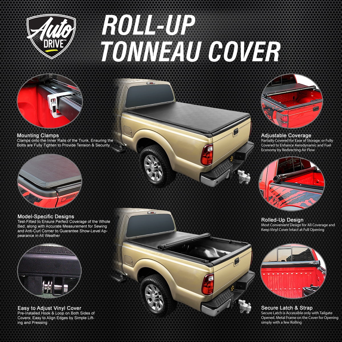Auto Drive Soft Roll up Truck Bed Tonneau Cover Fits 94 - 03 Chevy S10 / GMC Sonoma 6ft Bed