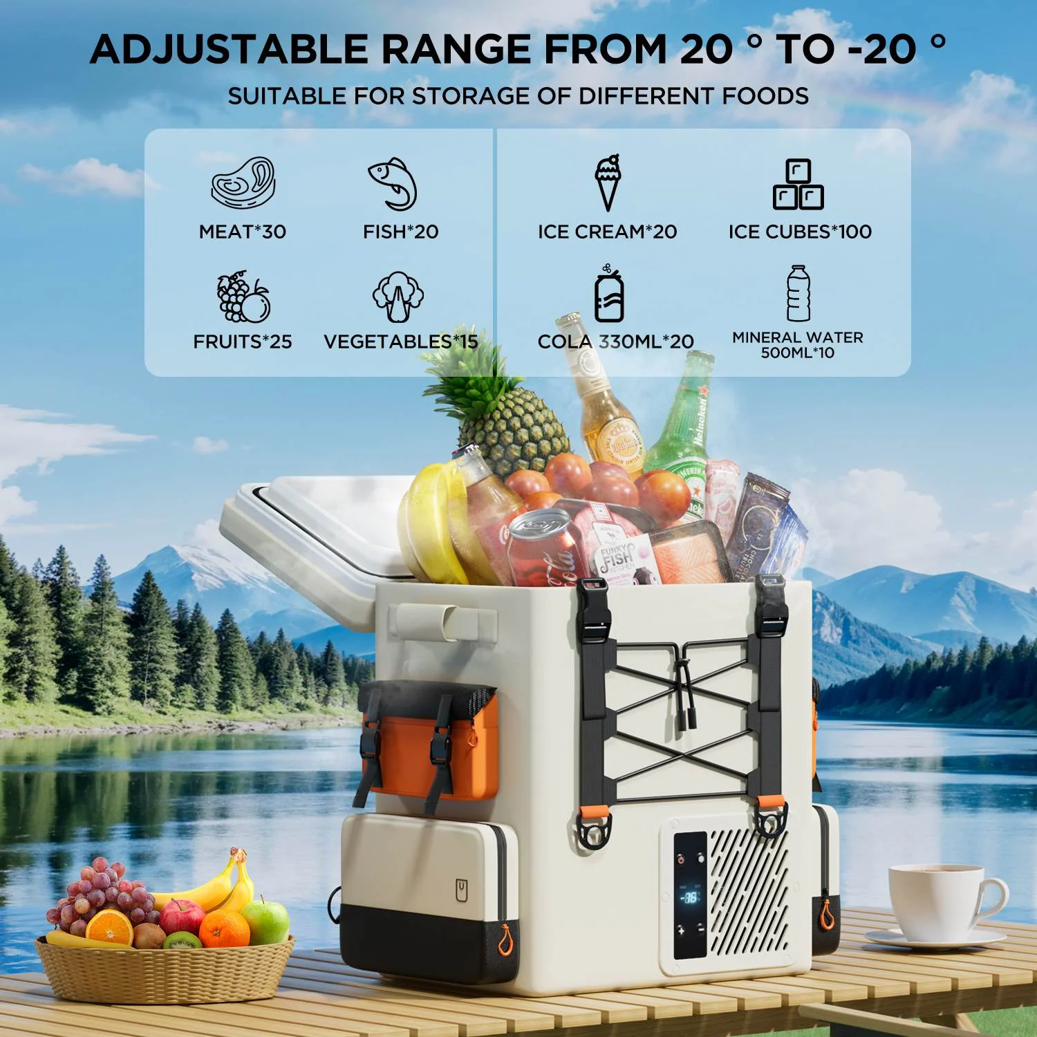 16L Backpack Refrigerator, 55W Portable Electric Fridge Freezer Compressor Cooler for Fast Cooling Down to -4��F with Ergonomic Backpack Design for Camping Car RV Home - Image 7