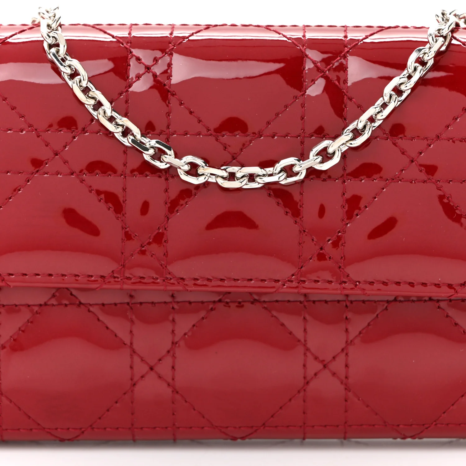 Patent Cannage Lady Dior Rendezvous Wallet On Chain Rouge Ceris