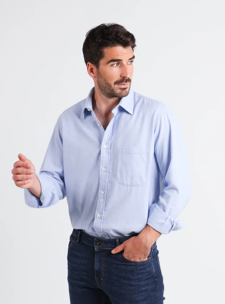 Chemise homme en laine et coton Bleu Clair