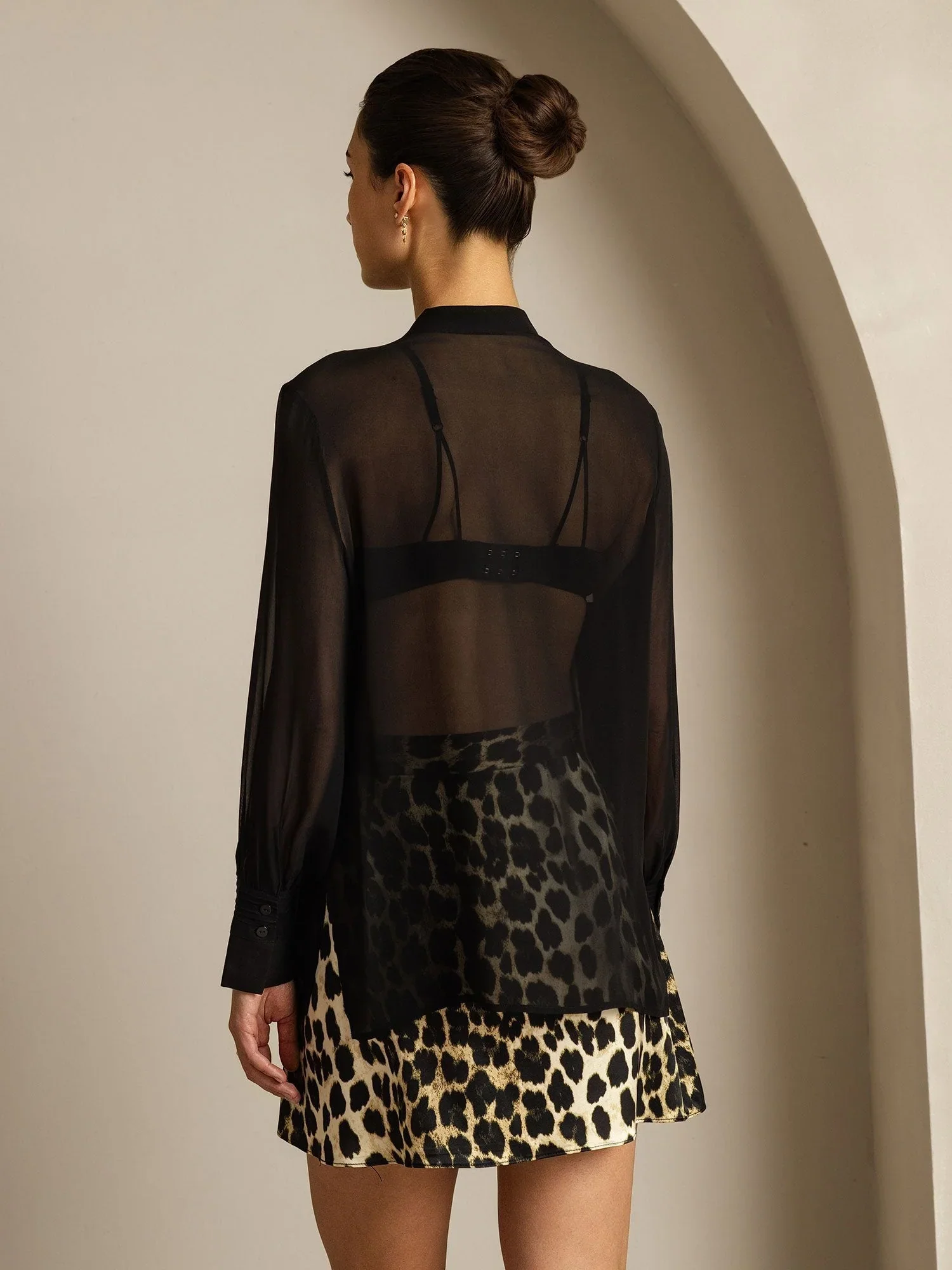Pure Silk Long Sleeve Split Sheer Blouse
