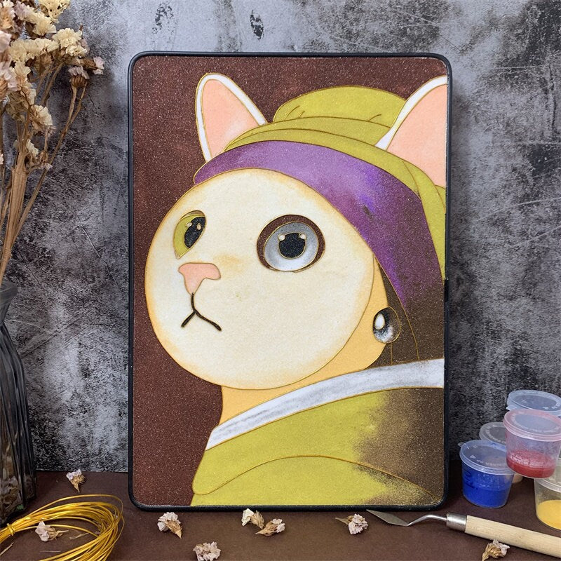 Cat Wearing Pearls, Cloisonne Filigree Enamel DIY Kit, with Tutorial& All Tools