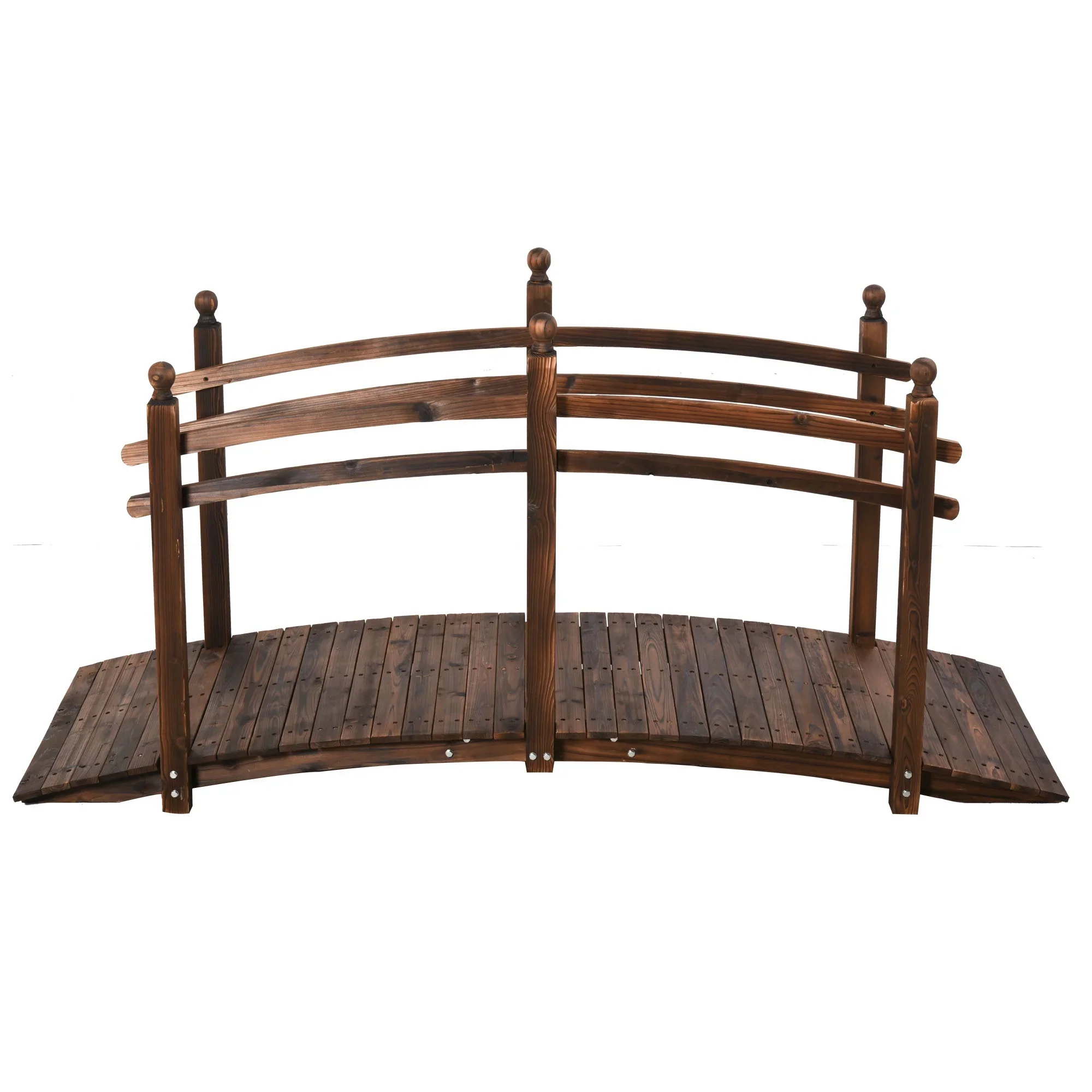 7.5' Fir Wood Garden Bridge Arc Walkway with Side Railings, Perfect for Backyards, Gardens, & Streams
