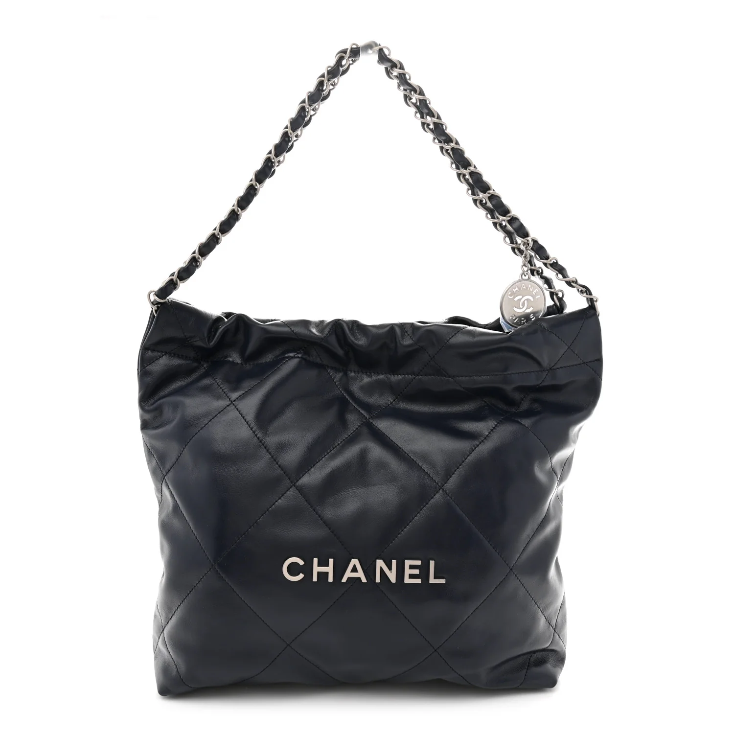Shiny Calfskin Quilted Small Chanel 22 Navy